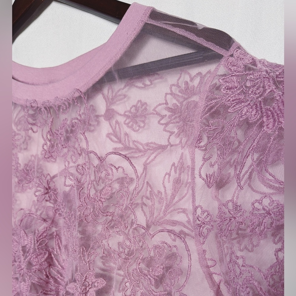 By Anthropologie Short-Sleeve Embroidered Mesh Top - Picture 5 of 10
